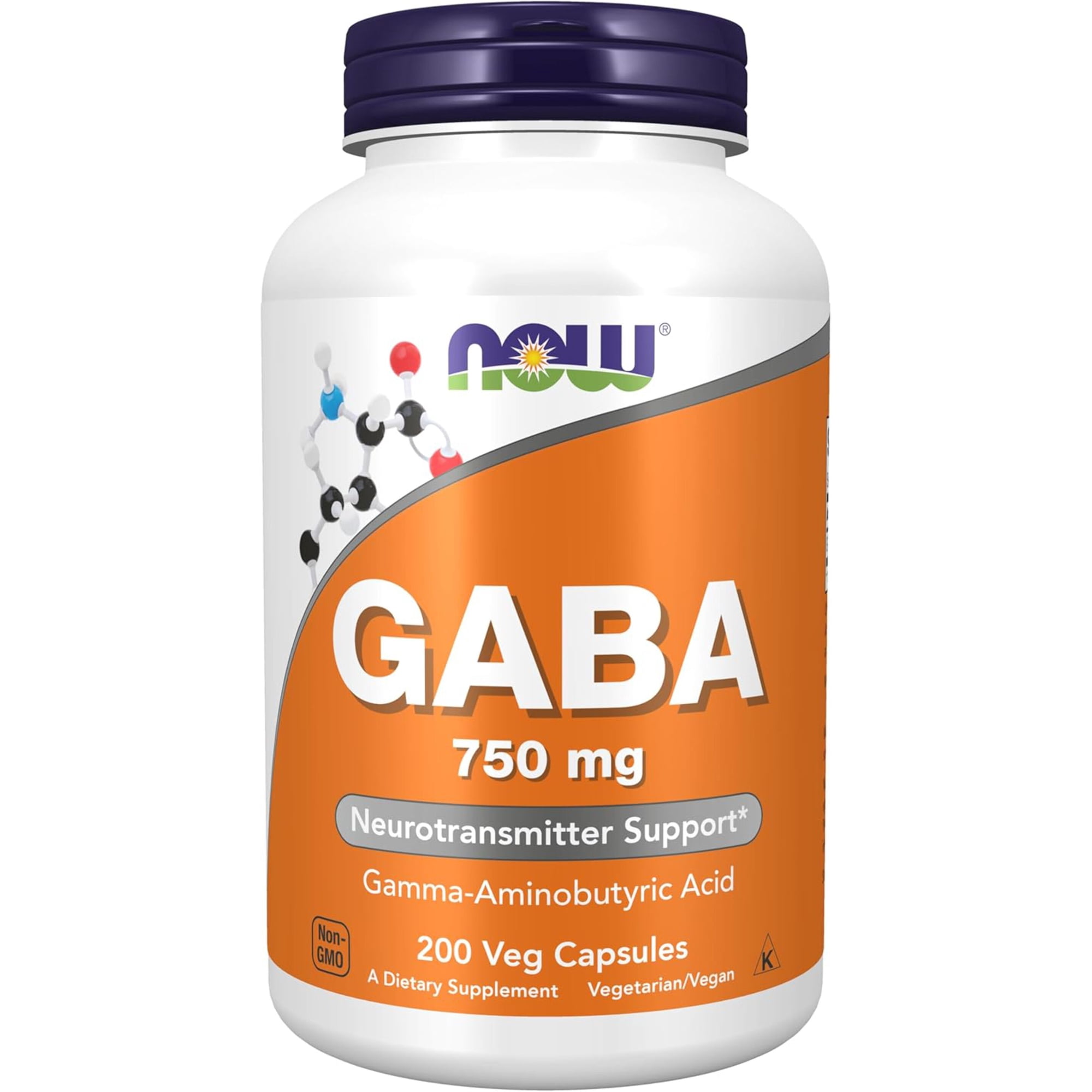 NOW Supplements, GABA (Gamma-Aminobutyric Acid) 750mg, Neurotransmitter Support*, 200 Veg Capsules