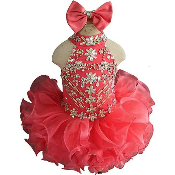 Jenniferwu G284 Infant Toddler Baby Newborn Little Girl's Pageant Party Birthday Dress Coral Size 9-12M