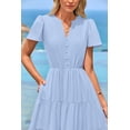thumbnail image 4 of Vestido PRETTYGARDEN para mujer, midi, casual, con cuello en V y bolsillo, 4 of 9