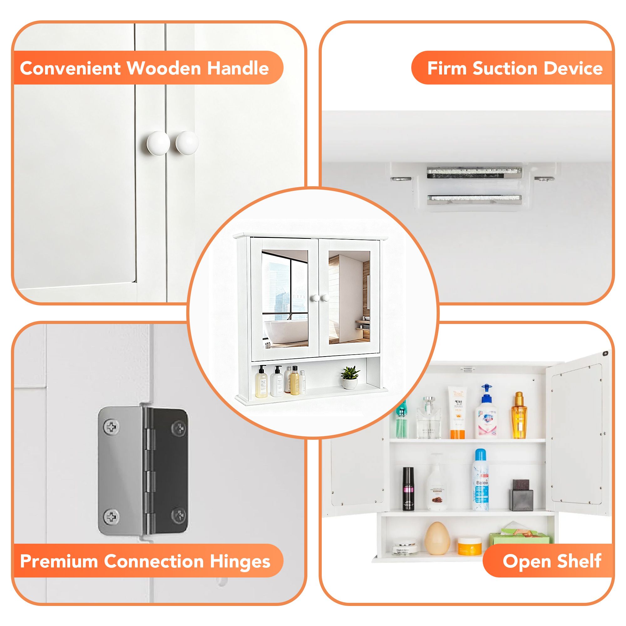 Dalattin Bathroom Medicine Cabinet, Storage Cabinet Wall Mounted with Mirror Doors & Shelves