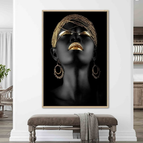 Abstract Art Canvas, African Woman Canvas, Gold Lip Art, African Canvas, Ethnic Artwork, African Gold Lip Printed, Black Woman Printed, Canvas Wall Decor - Rolled Canvas