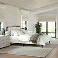 thumbnail image 5 of Martha Stewart Jett Queen Size Solid Wood Platform Bed with Upholstered Base and Inset Paneled Headboard, Wood Slat Bottom, No Box Spring Needed, Dark Brown/Beige, 5 of 11