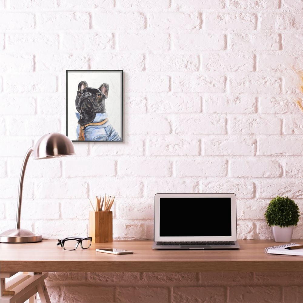 Stupell Industries French Bulldog Fashion Dog Pet Animal Watercolor Painting Framed Giclee Texturized Art by George Dyachenko