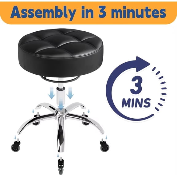 Rolling Stool Heavy Duty 400lb: Super Soft Seat Cushion,360 ° Swive,Height Adjustability,No Squeaky Noises,No Tip Over, New Upgraded Salon stool Chair, for Tattoo Facial Massage Spa Medical (Black)