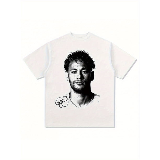 Balón - Camiseta de fútbol vintage con la firma de Neymar para hombre, blanca con estampado gráfico en negro, cuello redondo y manga corta, ideal como regalo informal, para aficionados, recuerdos depo