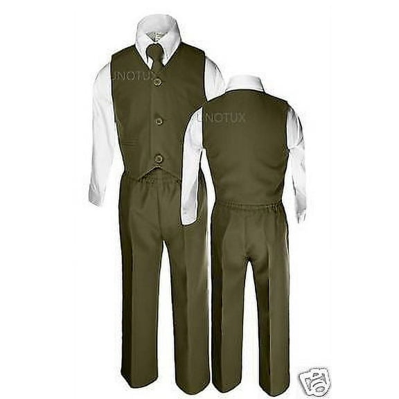 Olive GREEN Necktie Vest Suits Sets Formal Infant Toddler Boys Wedding 12M - 4T
