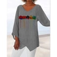 thumbnail image 1 of Camiseta de manga larga con estampado Floral para mujer, jersey de lino y algodón con cuello en V, blusa holgada informal para primavera y otoño, 2022, 1 of 3