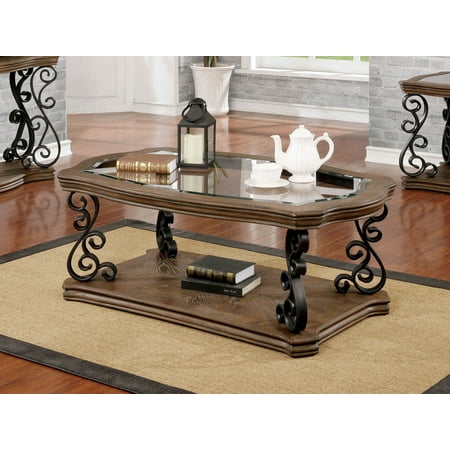 - Furniture of America Torrena Traditional Rustic Metal Scroll Coffee Table
