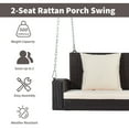 thumbnail image 2 of Wicker Hanging Porch Swing With Chains Cushion Pillow Rattan Swing Bench For 2 Person Garden Backyard Porch Swing, 2 of 9