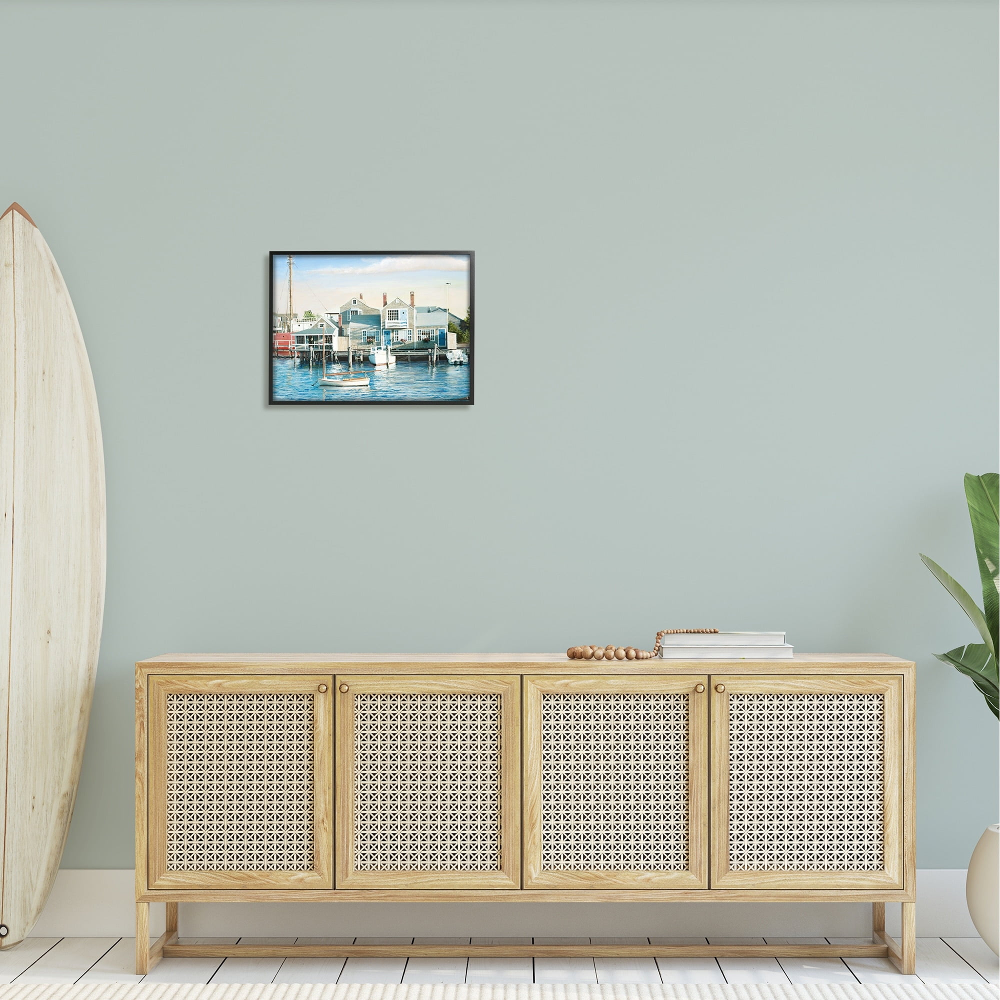 Stupell Industries Relaxing Boats Floating Harbor Marina Ocean Town Photograph Black Framed Art Print Wall Art, Design by Tom Mielko