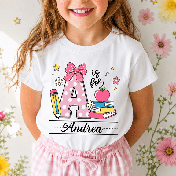 Back To School Shirt, Personalized Name Tee, Cute Alphabet Letter Outfit, First Day Of School Gift, Teacher Classroom Student Shirt