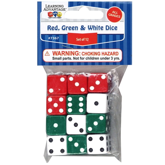 Dados de puntos Learning Advantage - Rojo/Verde/Blanco - Juego de 12