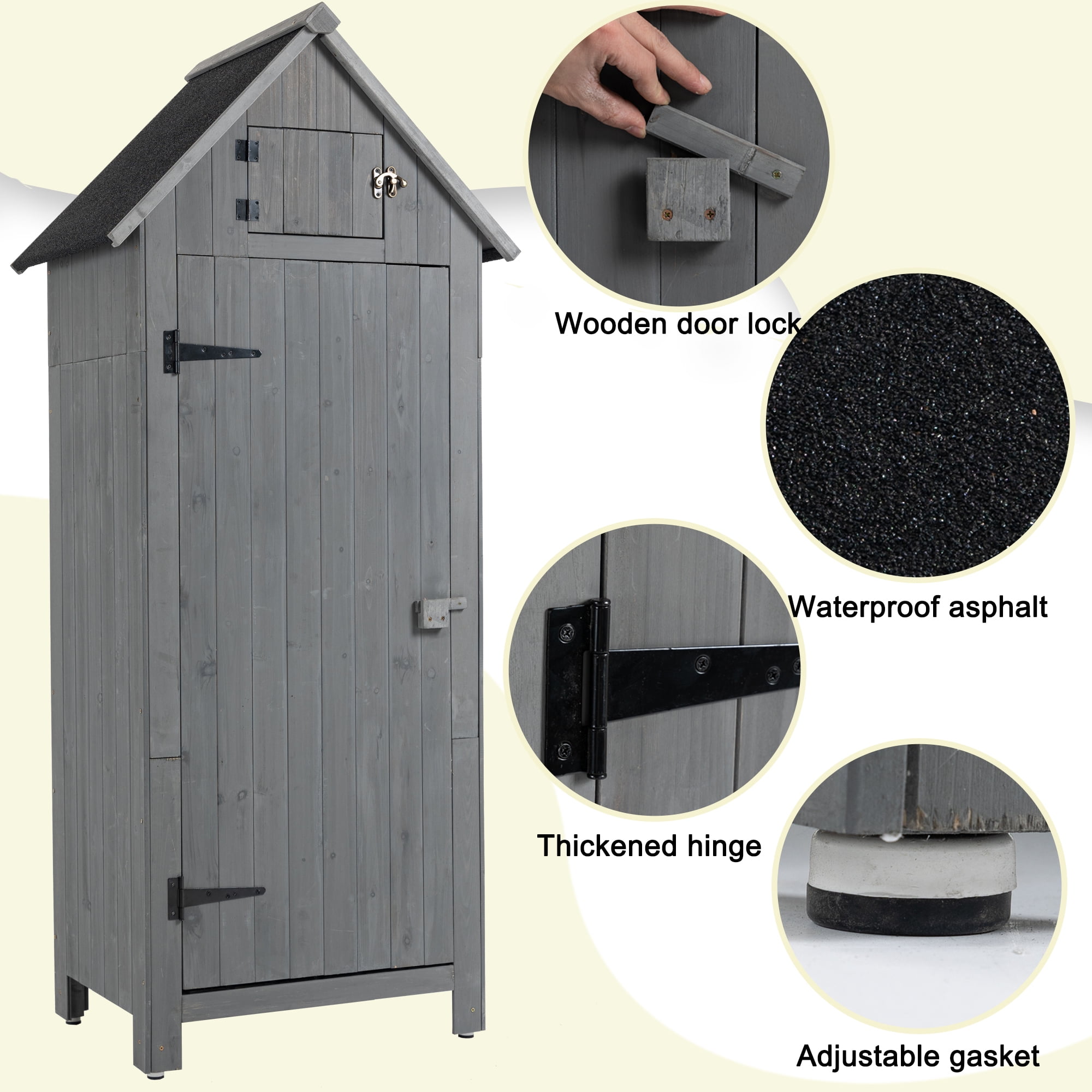 AENKYO 30.3"L X 21.3"W X 70.5"H Outdoor Storage Cabinet Tool Shed Wooden Garden Shed for Garden Lawn Backyard,Natural