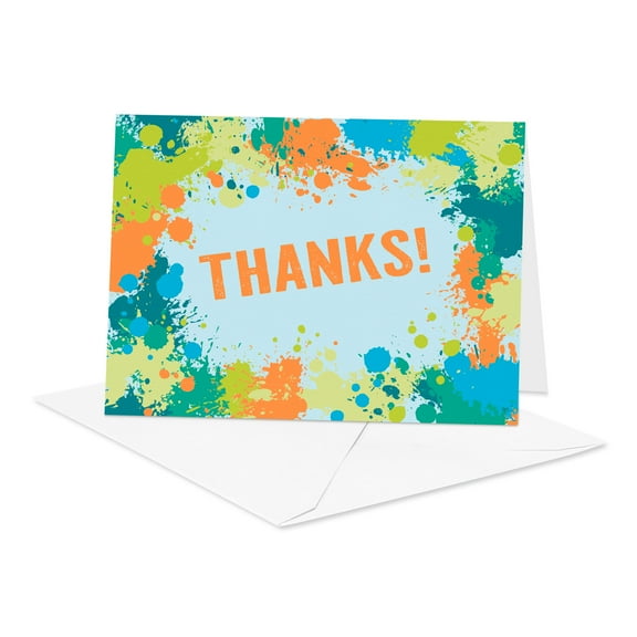 American Greetings Thank You Card Blue Stationery Notes, Paint Splatter (10-Count)