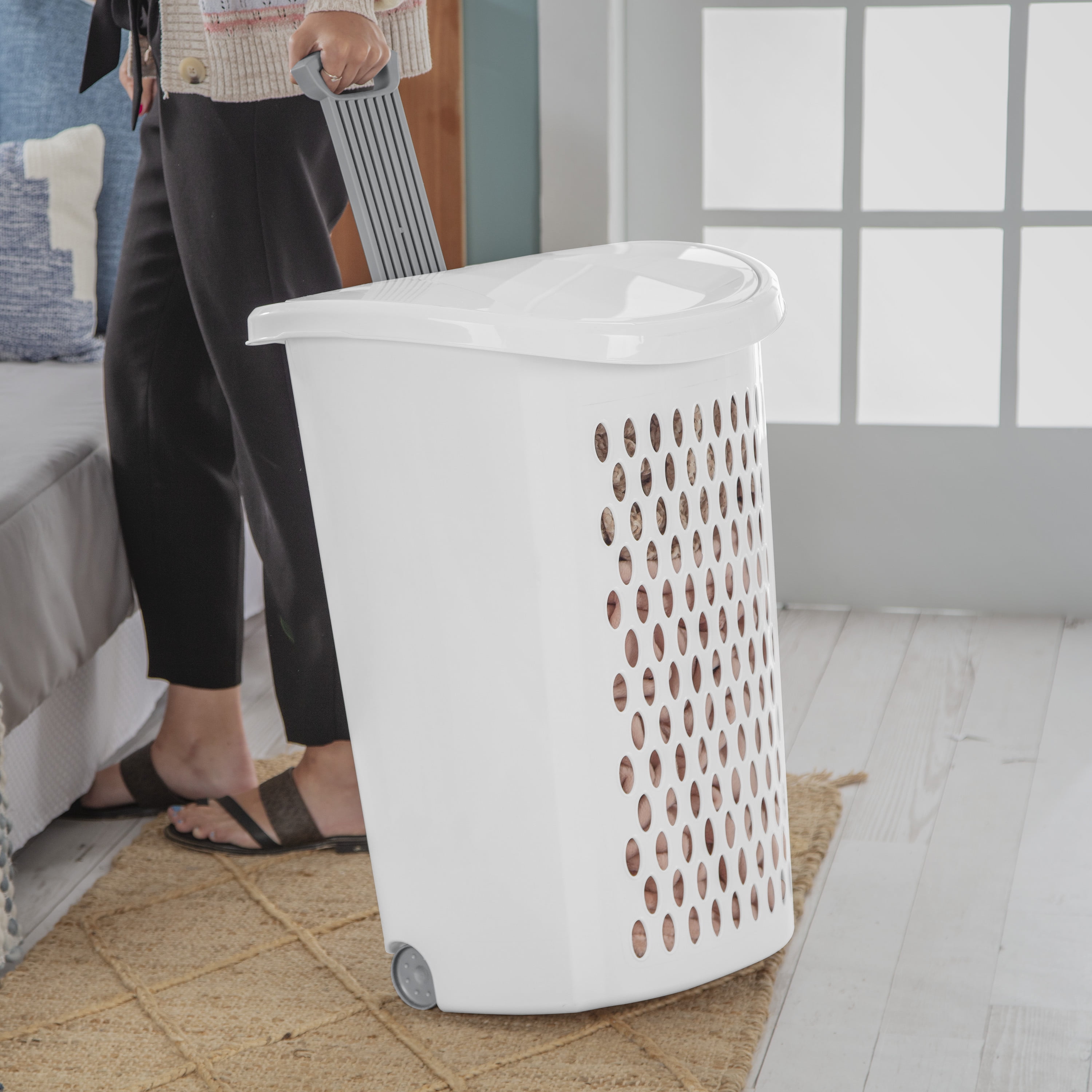 Sterilite Ultra™ Wheeled Plastic Laundry Hamper, White, Set of 3 - 3