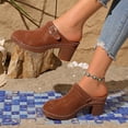 thumbnail image 5 of HomeDM Platform Chunky Clogs for Women Low Block Heels Closed Toe Slip-on Sandals Summer Vacation Slide Mules, Brown Size 7.5, 5 of 10