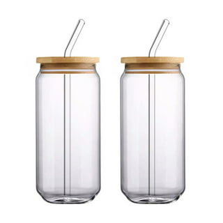 QWEZXO Glass Cups With Lids and Glass Straws，20 OZ High Borosilicate Glass  Tumbler Iced Coffee Water Smoothie