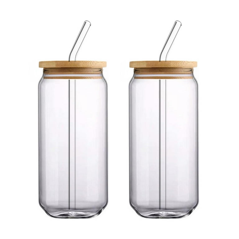Drinks Glass Cup with Lid Straw Juice Coffee Milk Tea Beer Cup Can