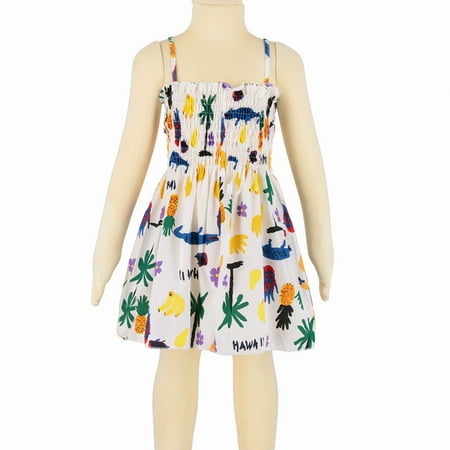 

EHTMSAK Infant Baby Toddler Child Children Kids Sleeveless Summer Sundress for Girls Bow Square Neck Dress Print Dresses White 12M-6Y 90