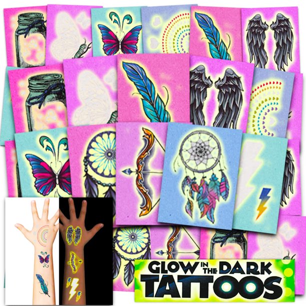 Glow in the Dark Temporary Tattoos for Girls Party Pack Over 125