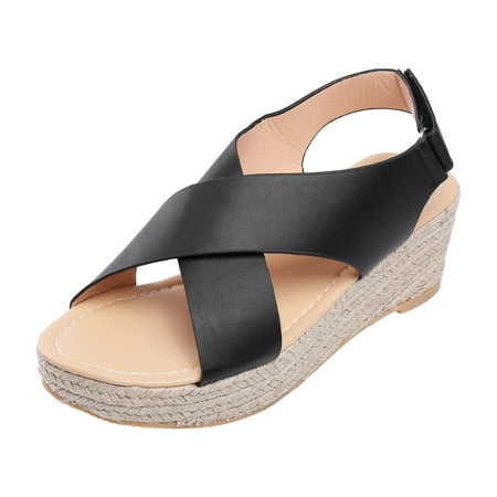 

Women s Sandals Open Breathable Toe Buckle Beach Strap Wedges Weave Shoes