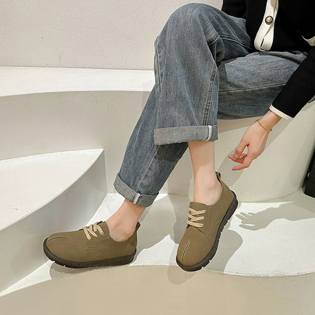 Cameland Chaussures en Cuir à Tête Ronde Petites Talon Plat Chaussures Simples Imperméables pour Dames
