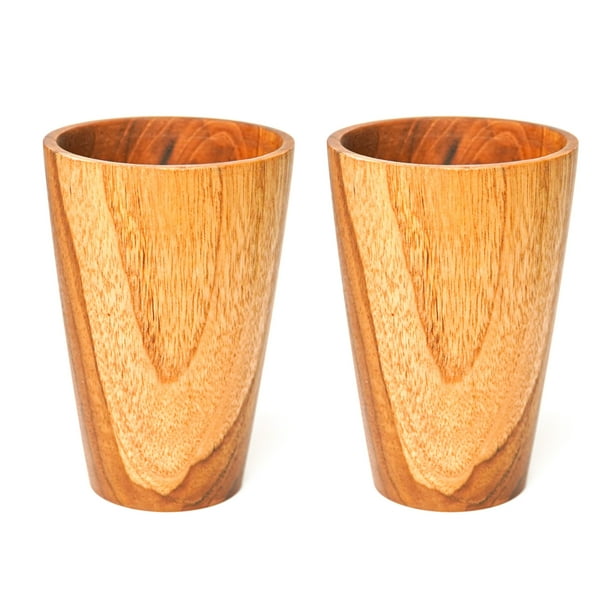 Straight Side Teak Wood Tea Cup Small 2Pack