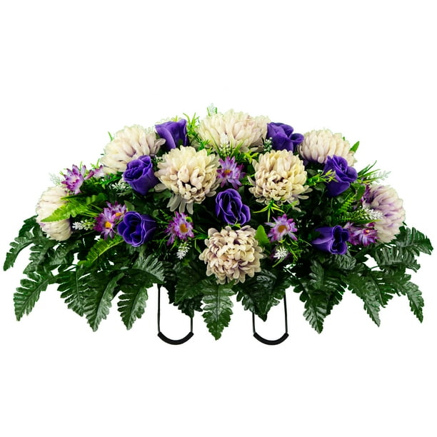 Sympathy Silks Artificial Cemetery Flowers Lavender Cream Mum and