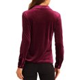 thumbnail image 3 of INSPIRE CHIC Women's Velvet Top Button Down Shirt V Neck Long Sleeve Retro Blouse M Burgundy, 3 of 6