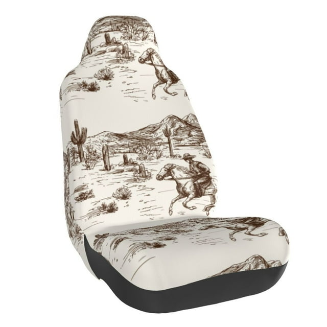 Wukai Western Desert Cowboys3 Full Set Car Seat Covers with Soft Padding Universal Auto Front Seats Protector and Cushion Mat
