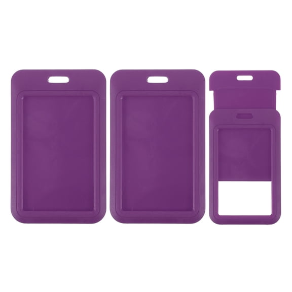 Uxcell 3 Pack Clear Badge Holder, Plastic ID Badge Holder Double Sided Vertical ID Protector Clips, Purple