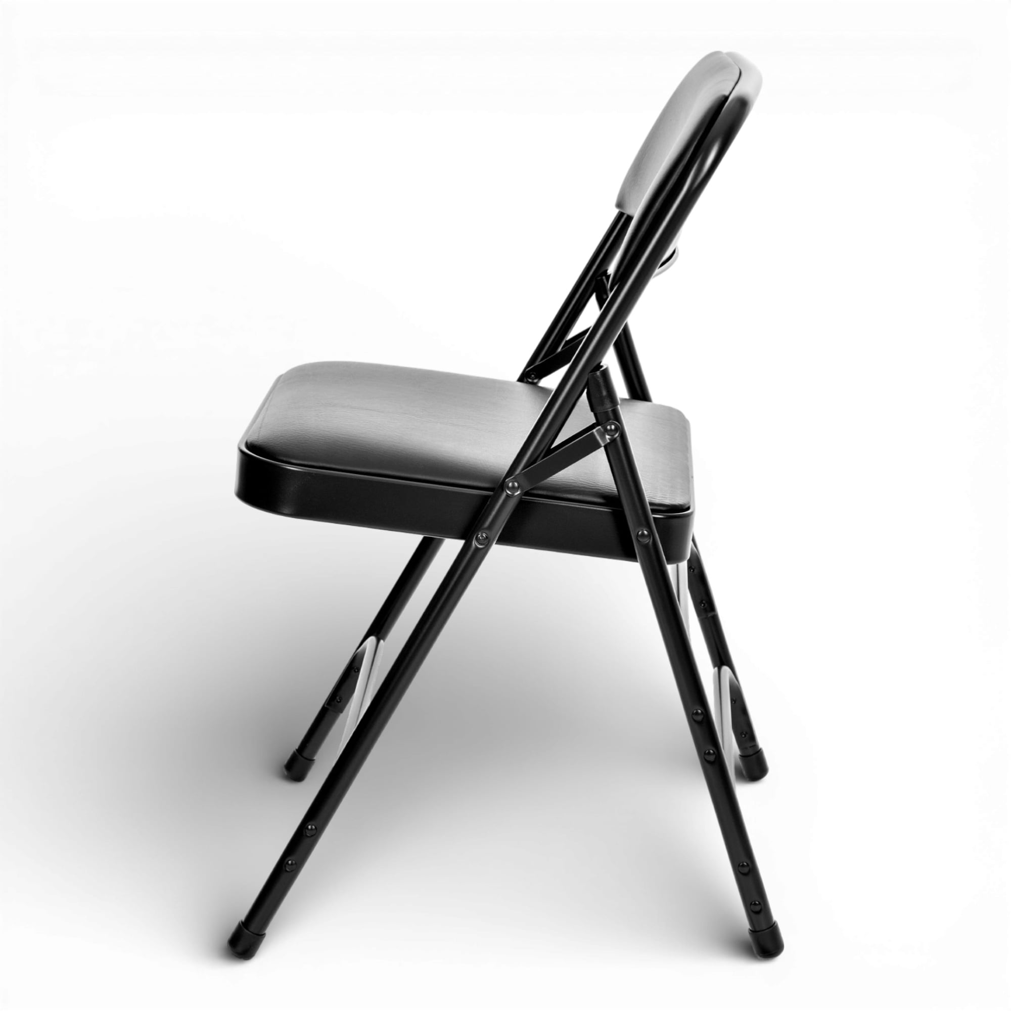 Hampden Furnishings Bernadine Collection Vinyl Triple Brace Folding Chair, Black, Pack of 4