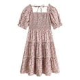 thumbnail image 3 of FYMNSI Girls Dresses Mommy and Me Floral Smocked Tiered Dress Half Sleeve Spring Summer A-Line Ruffle Dress 9-10 Years, 3 of 5