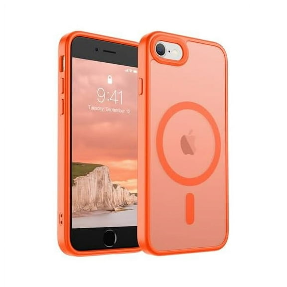 Magnetic for iPhone SE Case 2022 (3rd)/2020 (2nd),iPhone 8 Case(Compatible with MagSafe)(Military Grade Drop Protection) Slim Translucent Matte Phone Case,Orange