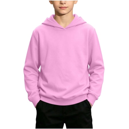 Rrxhxhs Boys Hoodies Fall Winter Solid Color Long Sleeve Loose Casual Hooded Sweatshirts for School 9-10 Years