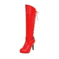 thumbnail image 1 of Womens Winter Belt Buckle Side Zipper Warm Waterproof Platform Super High Heel Strap High Boots, 1 of 9