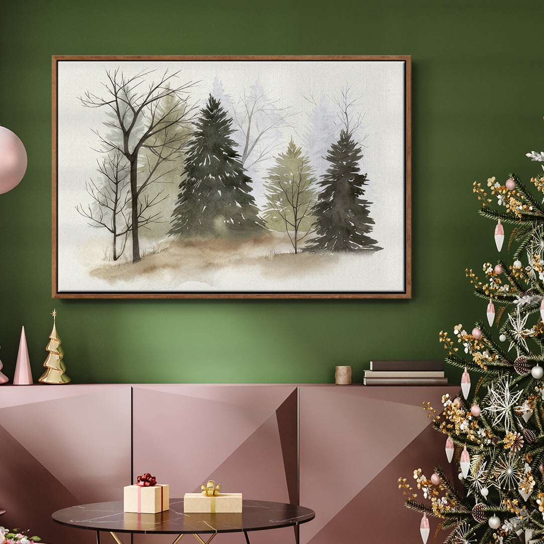 In the Mist II - Framed Gallery Wrapped Holiday Canvas - 17 x 25 - Rosewood Frame