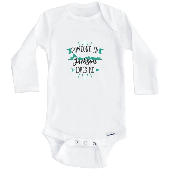Someone In Jackson Loves Me Jackson MS Skyline One Piece Baby Bodysuit (Long Sleeve), 0-3 Months White