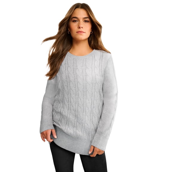 Roaman's Women's Plus Size Cozy Cable Sweater Tunic