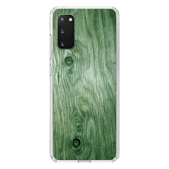 DistinctInk Clear Shockproof Hybrid Case for Galaxy S20 ULTRA / 5G (6.9" Screen) - TPU Bumper, Acrylic Back, Tempered Glass Screen Protector - Green Weathered Wood Grain Print - Printed Wood Image