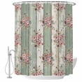 thumbnail image 2 of Sage Green Wooden Shower Curtains for Bathroom, Farmhouse Pink Florals Distressed Waterproof Fabric Shower Curtain, Decorative Bathroom Curtain for Bathtub, 72"x72", No Hooks Included, 2 of 9