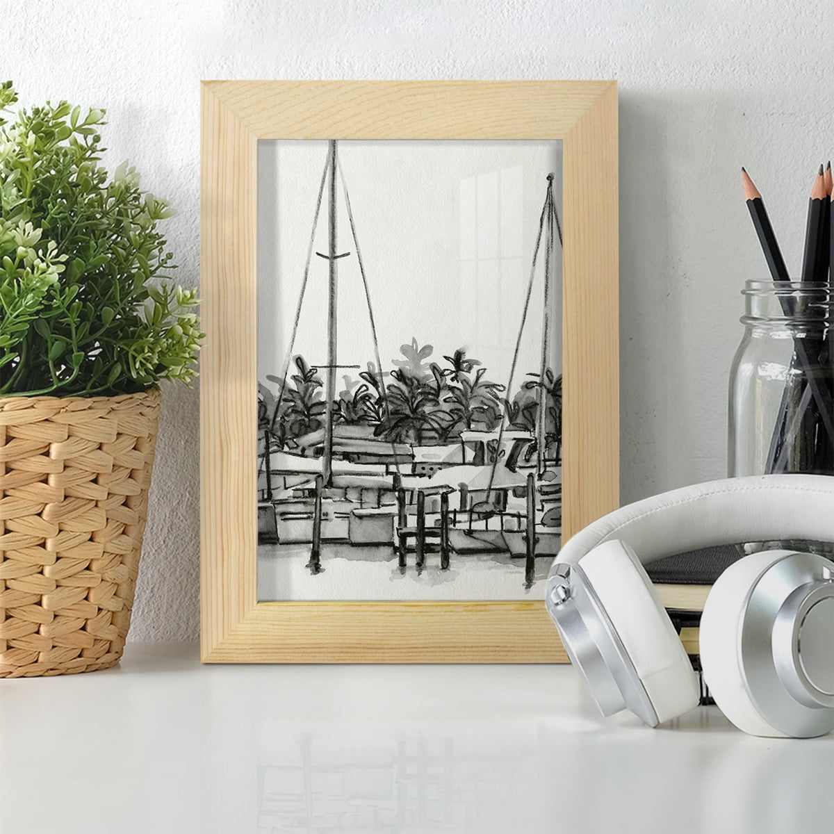 Neutral Tropics II - Framed Print w/glass - Natural Wood