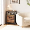 thumbnail image 4 of Beddle Nightstand with Charging Station, LED Bedside Table with 2 Fabric Drawer, 2-Tier End Table for Bedroom, Living Room, Rust, 4 of 8