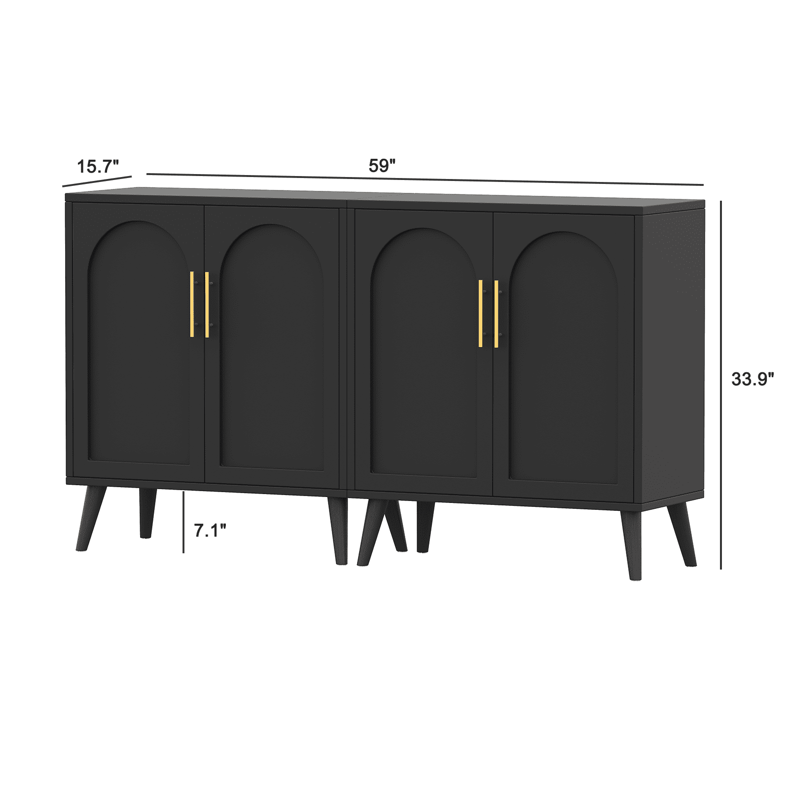 Rovaurx Set of 2 Storage Cabinet with 4 Doors, Accent Bathroom Floor Cabinet, Modern Sideboard Buffet Cabinet for Living Room, Entryway, Dining Room and Kitchen, Black
