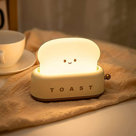 

QINGYU Toast LED Night Light Cute Night Light USB Rechargeable and Timer Light Funny Night Light Card (Yellow)