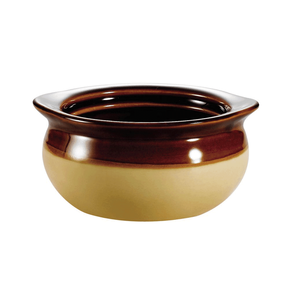 Porcelain Ceramic Onion Soup Crock Bowl,set of 6 for Dinner Meals Healthy Portion Size，Brown and Beige,Small 10 Ounce. 