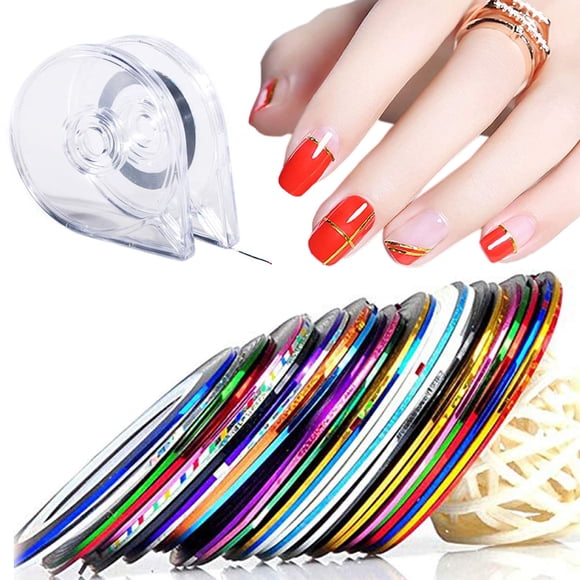 Línea de cinta para rayas de uñas de 30 colores, 2 unidades, dispensadores de cinta para uñas, dispensador de rodillos de cinta, línea de cinta para rayas, herramientas para decoración de uñas, kit de