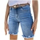 thumbnail image 2 of Karight Women's Ripped Mid-Rise Denim Bermuda Shorts Frayed Raw Hem Stretch Jean Shorts, 2 of 9