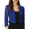 thumbnail image 2 of INSPIRAR CHIC Top de Encaje para Mujer, Cárdigan Bolero Corto de Flores de Frente Abierto para Oficina, Manga 3/4, Navidad, S Azul Real, 2 of 6
