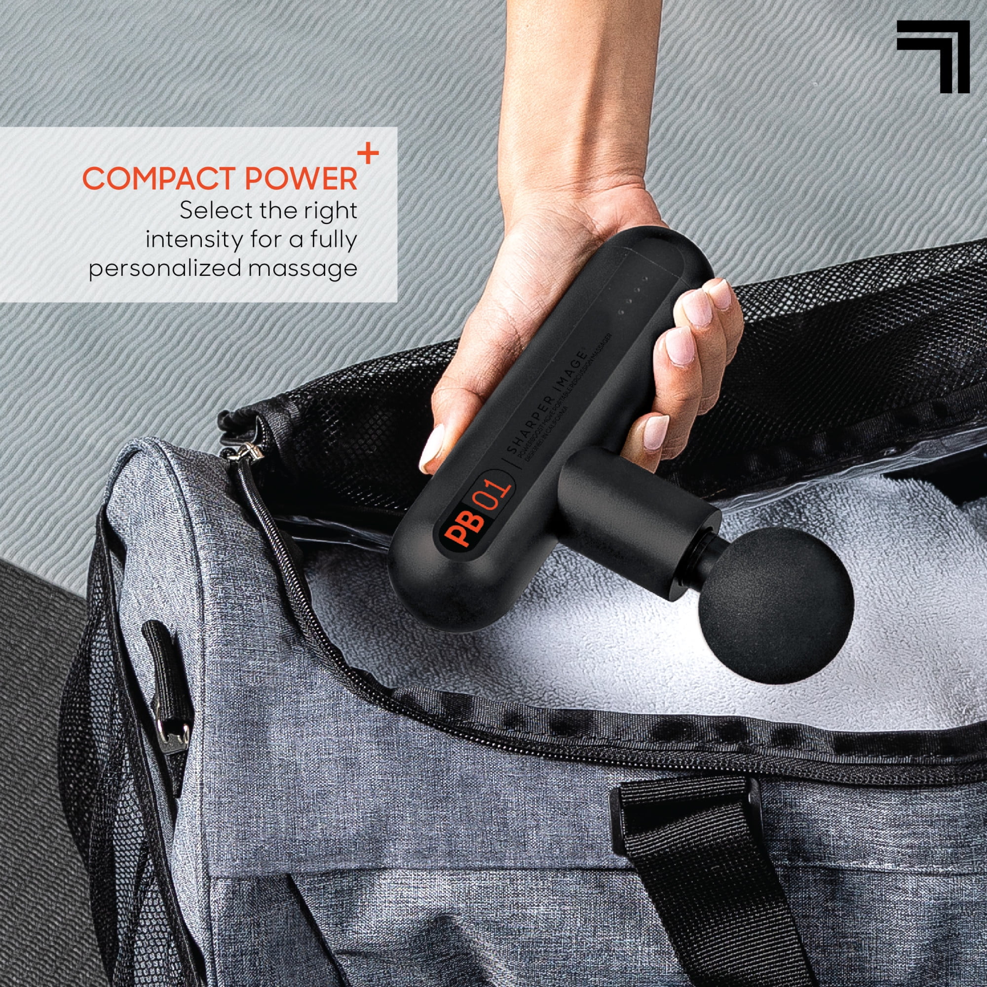 Sharper Image® Powerboost Move® Deep Tissue Portable Percussion Massager, Massage Gun w/ 4 Attachments, Whisper Quiet Operation, Variable Strength Full Body Recovery, Rechargeable